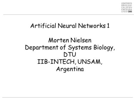 Artificial Neural Networks 1 Morten Nielsen Department of Systems Biology, DTU IIB-INTECH, UNSAM, Argentina.