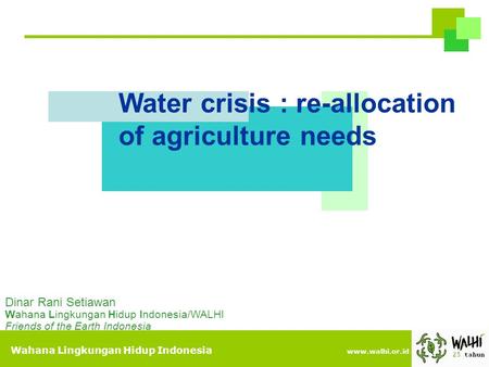 Water crisis : re-allocation of agriculture needs