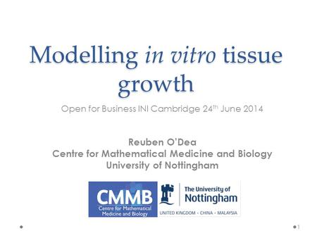 Modelling in vitro tissue growth Open for Business INI Cambridge 24 th June 2014 1 Reuben O’Dea Centre for Mathematical Medicine and Biology University.