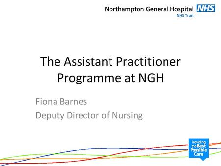 The Assistant Practitioner Programme at NGH Fiona Barnes Deputy Director of Nursing.