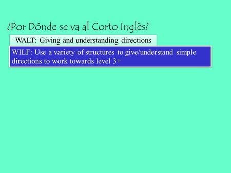 ¿Por Dónde se va al Corto Inglès? WALT: Giving and understanding directions directions WILF: Use a variety of structures to give/understand simple directions.