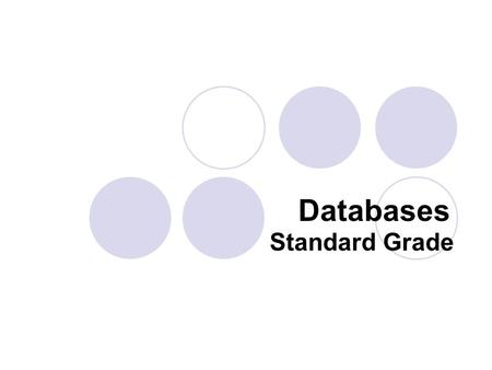 Standard Grade Databases. What is a Database? A database is made up of files, records and fields. A structured collection of similar information that.