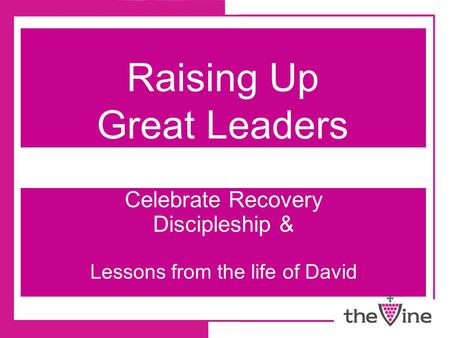 Raising Up Great Leaders Celebrate Recovery Discipleship & Lessons from the life of David.