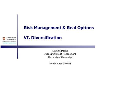 Risk Management & Real Options VI. Diversification Stefan Scholtes Judge Institute of Management University of Cambridge MPhil Course 2004-05.