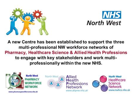 A new Centre has been established to support the three multi-professional NW workforce networks of Pharmacy, Healthcare Science & Allied Health Professions.