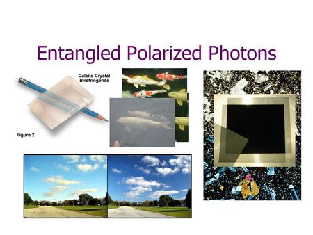 Entangled Polarized Photons. Crystals can produce pairs of photons, heading in different directions. These pairs always show the same polarization. ?