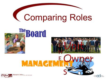 Comparing Roles BoardThe Management Unit Owner s THETHE THETHE Michael H. Clifton M.A., LL.B., ACCI (Law)