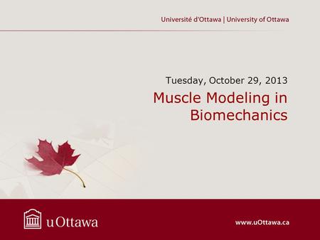 Muscle Modeling in Biomechanics Tuesday, October 29, 2013.
