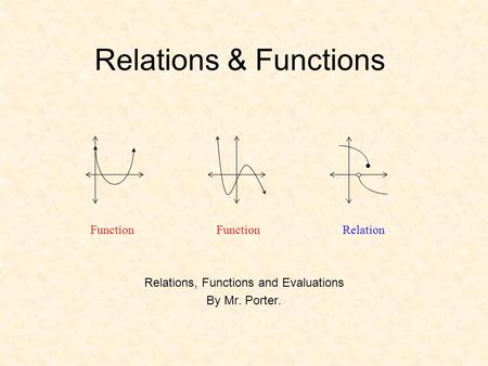 Relations, Functions and Evaluations By Mr. Porter.