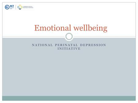 NATIONAL PERINATAL DEPRESSION INITIATIVE Emotional wellbeing.
