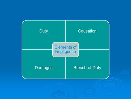 DutyCausation DamagesBreach of Duty Elements of Negligence.
