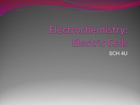 Electrochemistry: Electric Cells