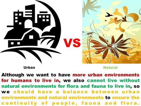 VS Urban  Natural Although we want to have more urban environments for humans to live in, we also.