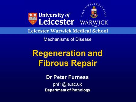 Leicester Warwick Medical School Mechanisms of Disease Regeneration and Fibrous Repair Dr Peter Furness Department of Pathology.