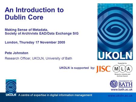 An Introduction to Dublin Core