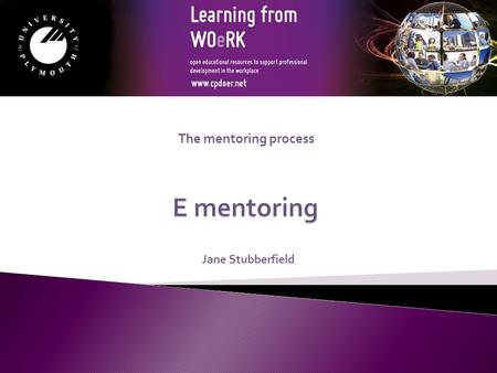 The mentoring process Jane Stubberfield E mentoring
