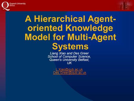 A Hierarchical Agent- oriented Knowledge Model for Multi-Agent Systems Liang Xiao and Des Greer School of Computer Science, Queen's University Belfast,