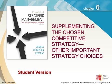SUPPLEMENTING THE CHOSEN COMPETITIVE STRATEGY— OTHER IMPORTANT STRATEGY CHOICES McGraw-Hill/Irwin Copyright © 2013 by The McGraw-Hill Companies, Inc.