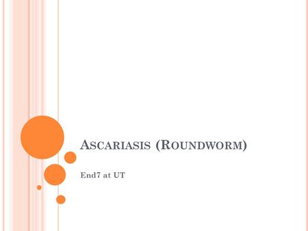 A SCARIASIS (R OUNDWORM ) End7 at UT. W HAT IS A SCARIASIS ? Ascariasis, also known as roundworm, is an intestinal infection caused by the parasitic worm.