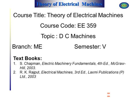 Course Title: Theory of Electrical Machines