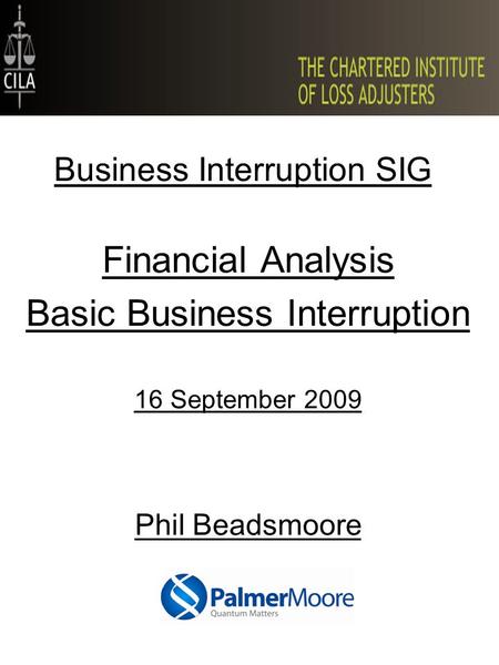 Business Interruption SIG Financial Analysis Basic Business Interruption 16 September 2009 Phil Beadsmoore.
