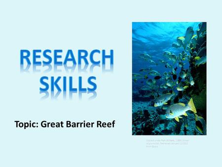 Topic: Great Barrier Reef Copied under Part VB Getty, 1999, School of grunt fish, Retrieved; January 12 2012 from Ebsco.