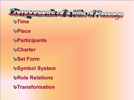 Time Place Participants Charter Set Form Symbol System Role Relations Transformation.
