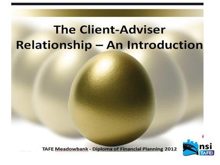 TAFE Meadowbank - Diploma of Financial Planning 2012 Introduction A vast amount of DATA is available to your clients, but an adviser need to use their.