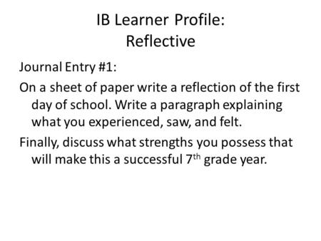 IB Learner Profile: Reflective