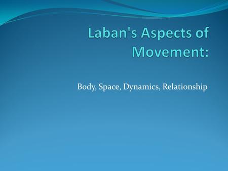 Body, Space, Dynamics, Relationship. BODY ASPECT Definition: What is moving Includes elements of shape, types of movement, jumps, gestures.