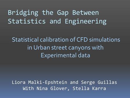 Bridging the Gap Between Statistics and Engineering Statistical calibration of CFD simulations in Urban street canyons with Experimental data Liora Malki-Epshtein.