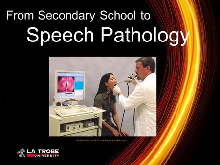 A career in From Secondary School to Speech Pathology The Blaine Block Institute for Voice Analysis and Rehabilitation.