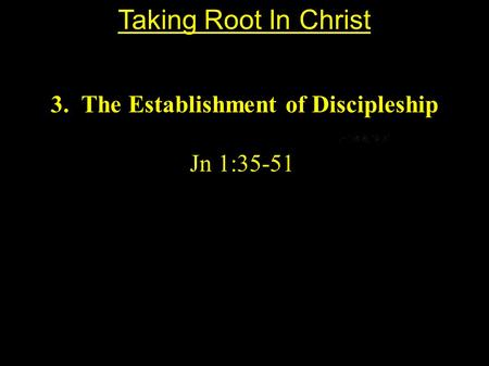3. The Establishment of Discipleship Jn 1:35-51 Taking Root In Christ.