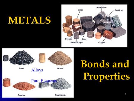 1 METALS Bonds and Properties Alloys Pure Elements.