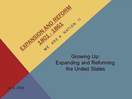 EXPANSION AND REFORM 1801 - 1861 WE ARE A NATION !! Growing Up: Expanding and Reforming the United States Jan 2, 2014.
