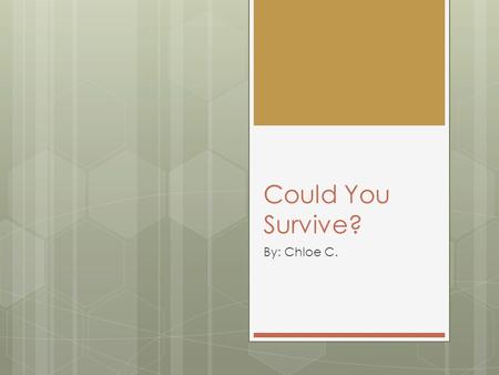 Could You Survive? By: Chloe C.. The Wilderness  How would you know what to eat and what not to eat?  Where to go and where not to go?  What lives.