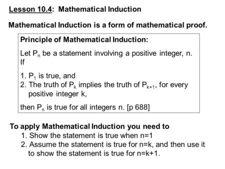 Lesson 10.4:  Mathematical Induction