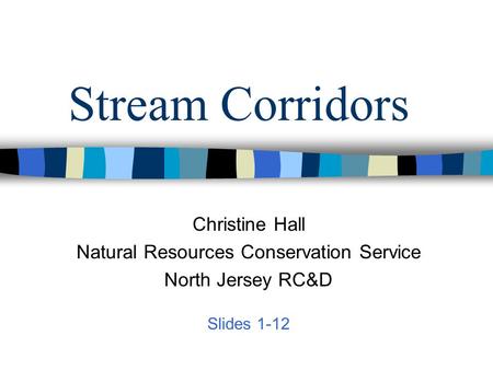 Stream Corridors Christine Hall Natural Resources Conservation Service North Jersey RC&D Slides 1-12.
