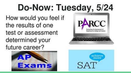 Do-Now: Tuesday, 5/24 How would you feel if the results of one test or assessment determined your future career?