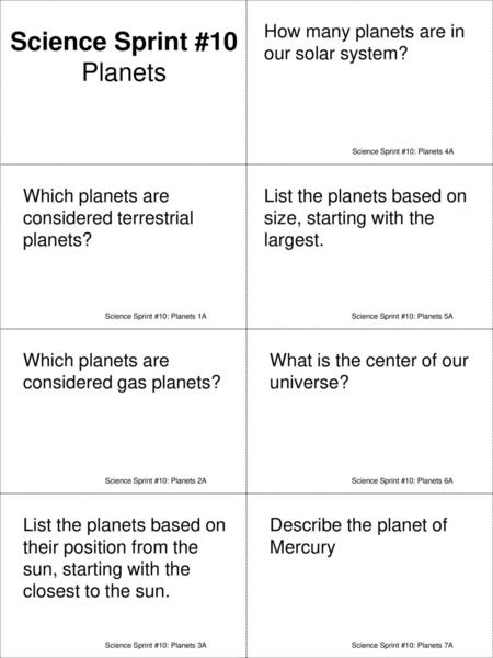 Science Sprint #10 Planets How many planets are in our solar system?