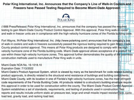 Polar King International, Inc