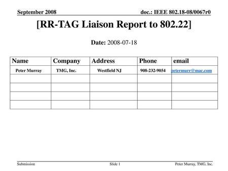 [RR-TAG Liaison Report to ]