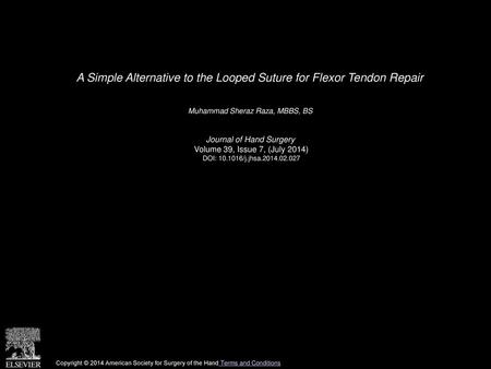 A Simple Alternative to the Looped Suture for Flexor Tendon Repair