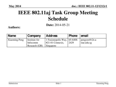 IEEE aj Task Group Meeting Schedule