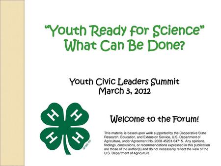 “Youth Ready for Science” What Can Be Done?