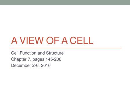 A View OF A CELL Cell Function and Structure Chapter 7, pages