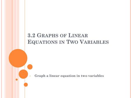 3.2 Graphs of Linear Equations in Two Variables