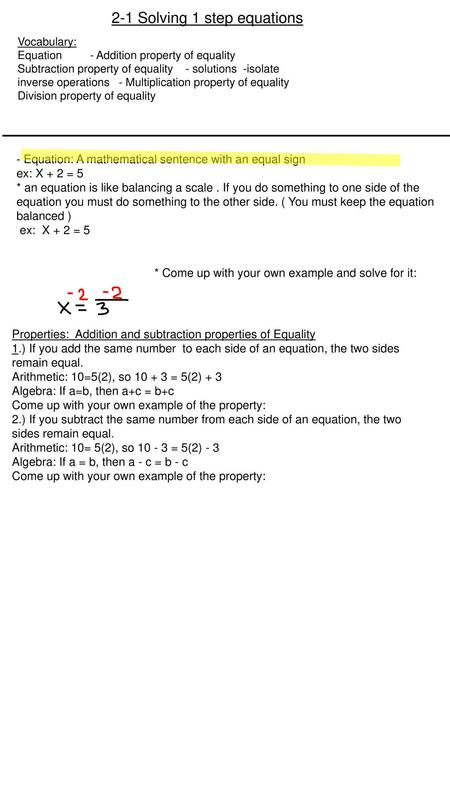 2-1 Solving 1 step equations
