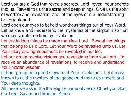 Lord you are a God that reveals secrets