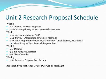 Unit 2 Research Proposal Schedule